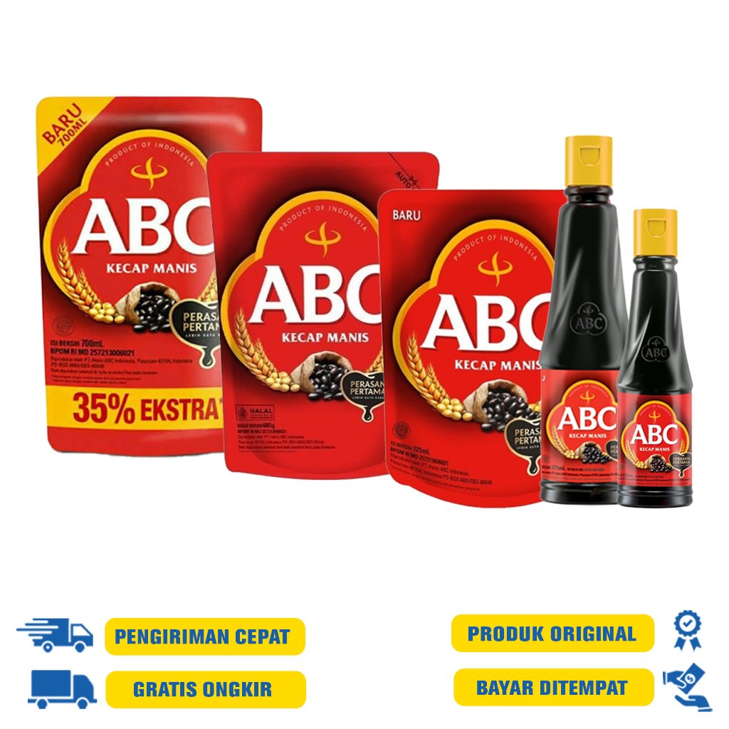 

ABC Kecap manis - 275 ml Botol | Pouch 700 ml | 135 ML BOTOL | Pouch 225 ml | 520 ml pouch