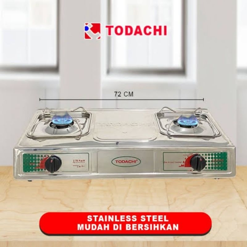 Kompor Gas LPG 2 Tungku Todachi T-2000 Stainless Steel model Hitachi Lama Jadul Si Api Biru