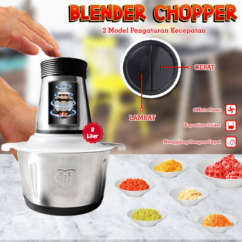 Blender Chopper Daging Serbaguna Stainless 2 Liter