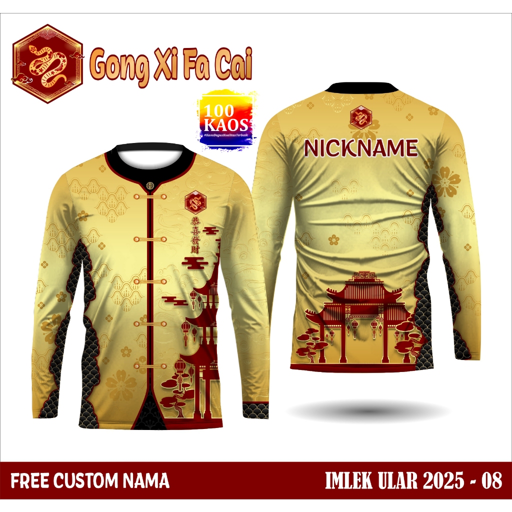 jersey dri-fit premium leher model o-neck kaos baju Cheongsam Model & Motif Modern tahun baru cina i