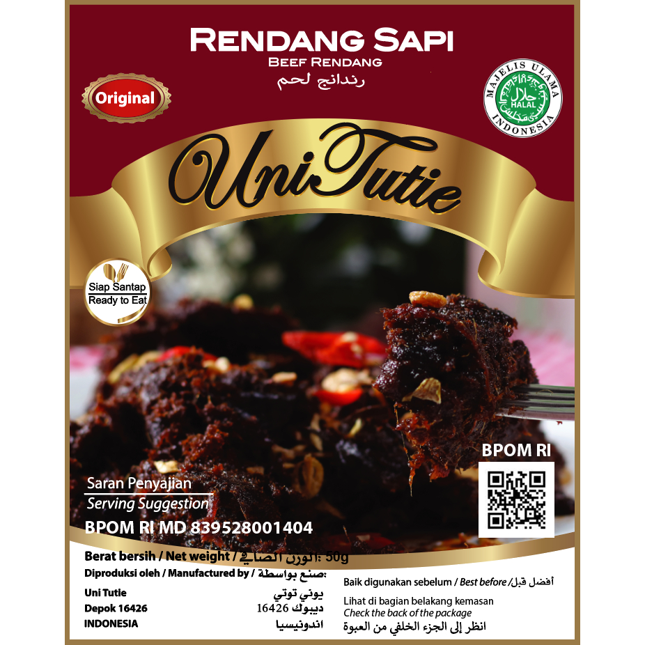 

UniTutie Daging Rendang Sapi 50g Sachet Sekali Makan Lauk Pauk Siap Saji Makanan Instan Tahan Lama Rendang Kemasan Asli Bukit Tinggi Padang