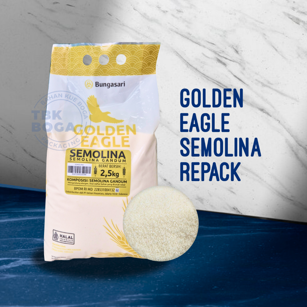 

Tepung Semolina Gandum ( 500 gr ) Repack Golden Eagle Terigu Halus Bubuk Flour