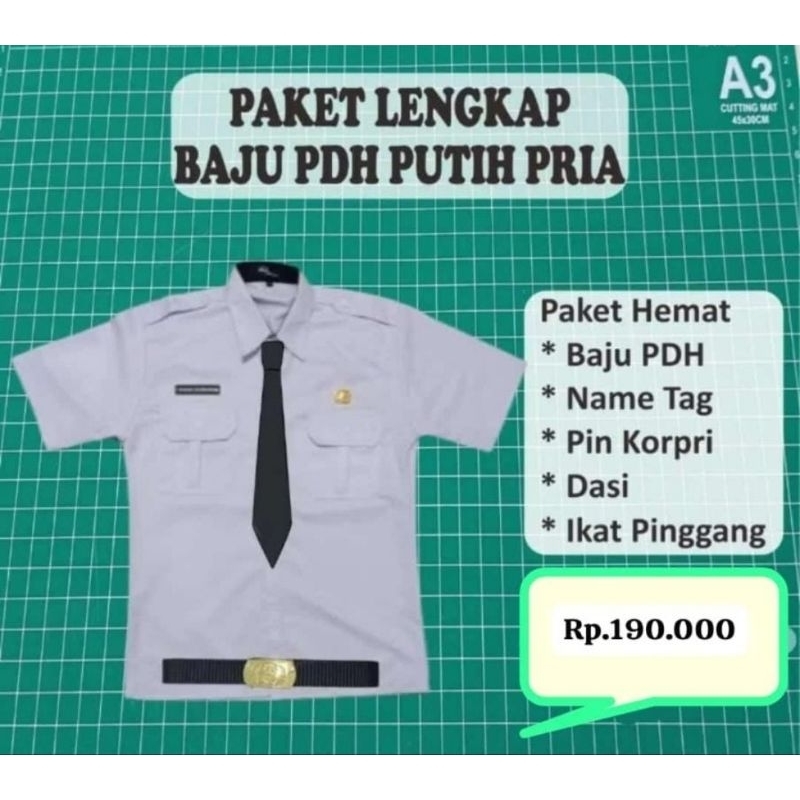 SERAGAM PUTIH ASN PUTRA *#LENGAN PENDEK*KOMPLIT STANDAR ASN#Tersedia ukuran JUMBO,BAJU+DASI+SABUK+PI