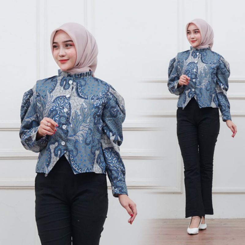 Blus Batik Wanita Lengan Panjang Blouse Crop Batik lengan panjang