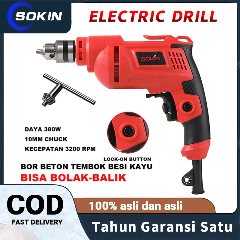 BISA COD SOKIN  listrik Murah alat bor listrik 380W 10mm Chuck Bor tangan listrik Bor obeng Bor kayu