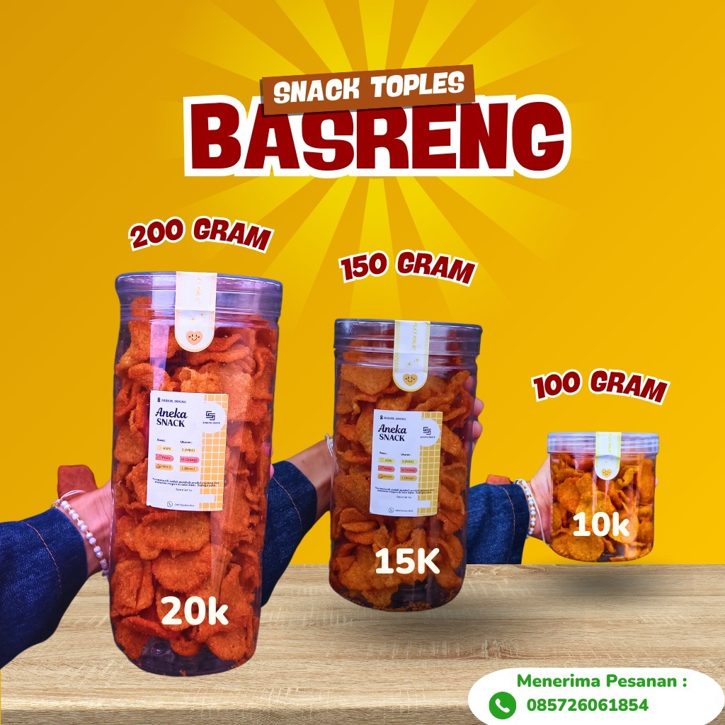 

Basreng bulat kemasan toples 200 gram, 150 gram, 100 gram