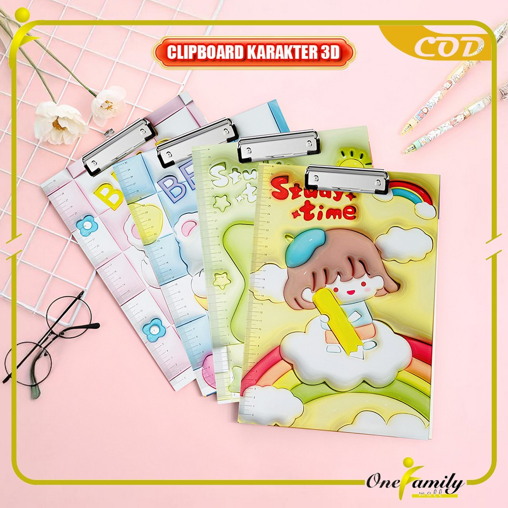 

ONE-A112 Papan Ujian Motif Kartun 3D Anak Papan Jalan Ukuran A4 / Papan Ujian A4 Clipboard Karakter 3D / Exam Board Stationery