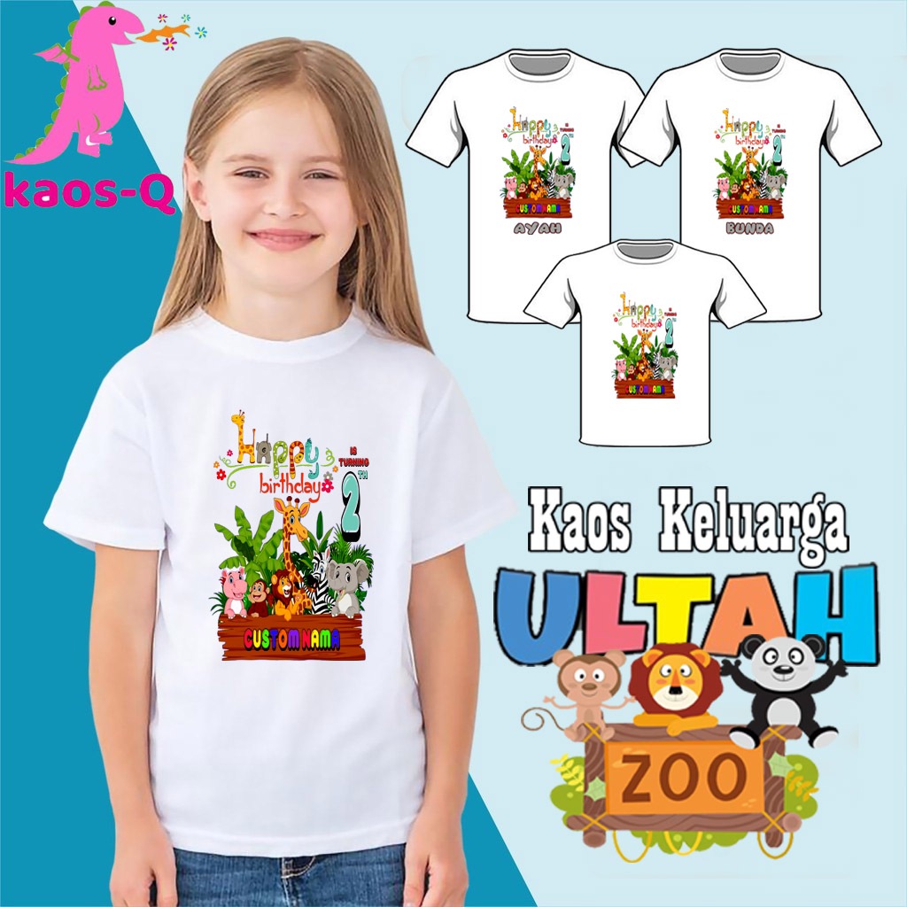 Kaos Ulang Tahun Anak Couple Family Animal ZOO Couple Keluarga Free Tulis Nama
