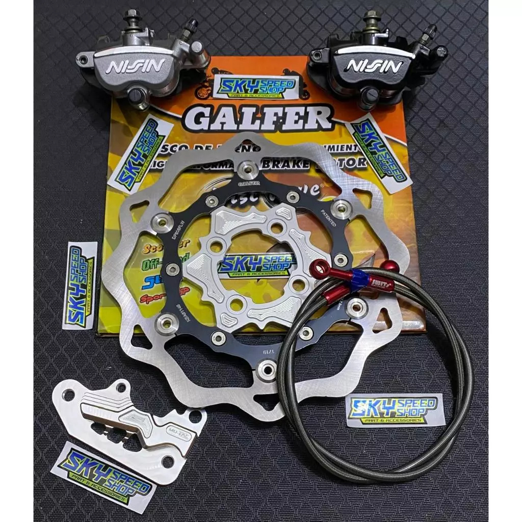 PAKET HEDON  KALIPER CAKRAM DEPAN SB + BREKET 2 PISTON UK 260MM SELANG REM SWITCH DEPAN DISK GALFER 