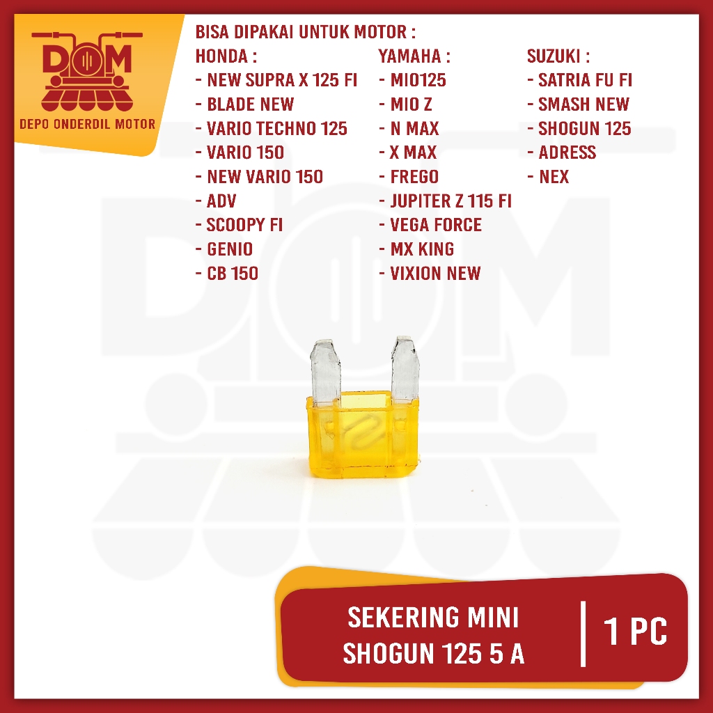 Sekering Shogun 125 5a Mini Orange (PSP) Fuse DX Sekring Sikring Tancap Kotak Kecil 5 Ampere