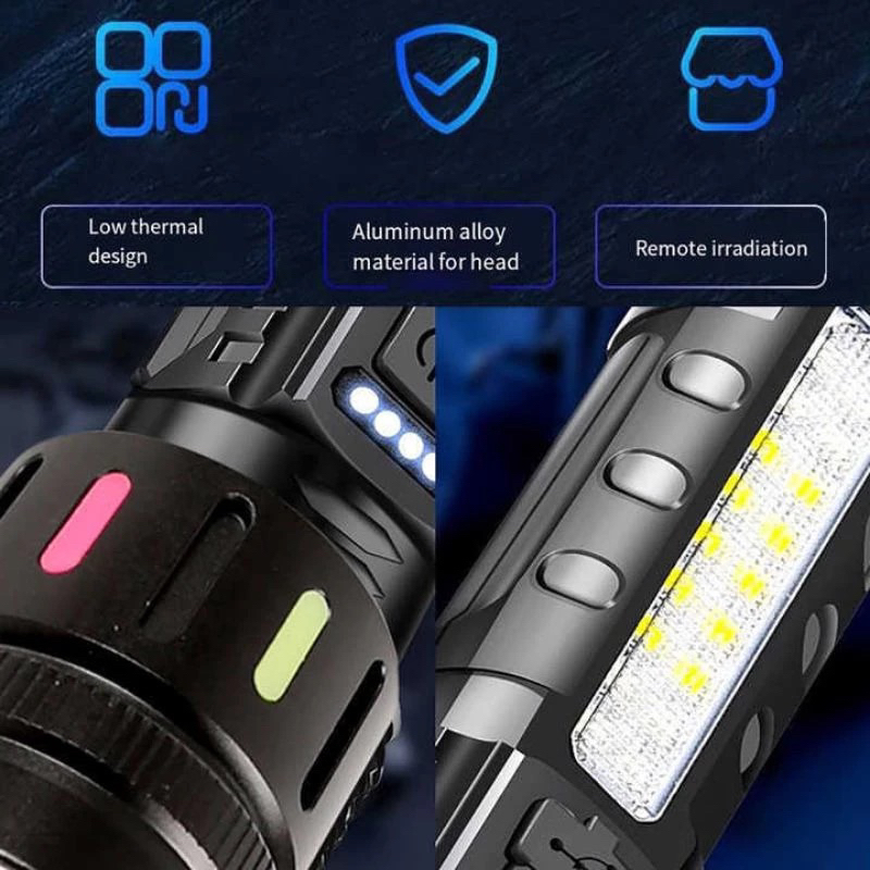 NR Senter Led Zoom Super Terang Jarak Jauh + Lampu Samping / Senter Led