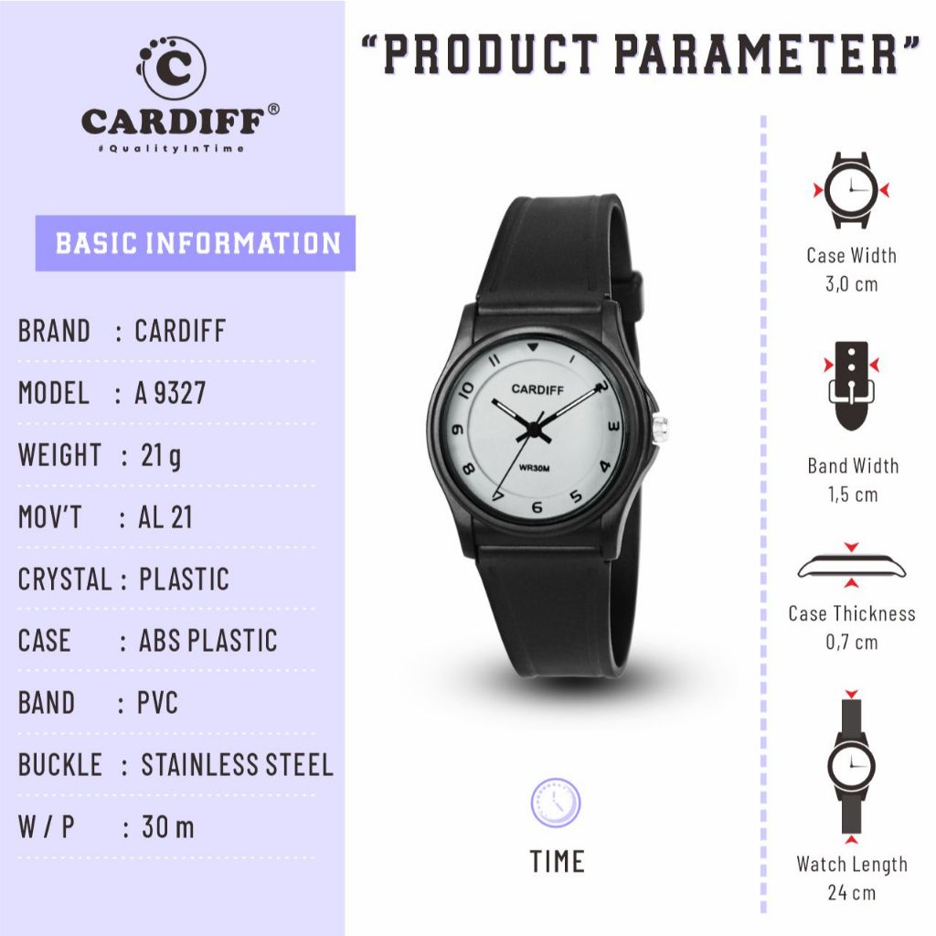 CARDIFF Jam tangan Analog Karet A 9327 Water Resist