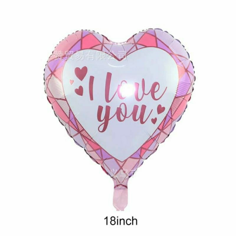 Balon foil karakter hati tulisan i love you heart cinta hiasan dekorasi pesta valentine party decora