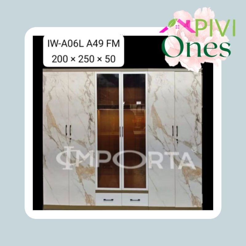 Importa Lemari Pakaian 6 Pintu Plat Besi A06L A49FM Minimalis Lemari Baju Khusus Palembang