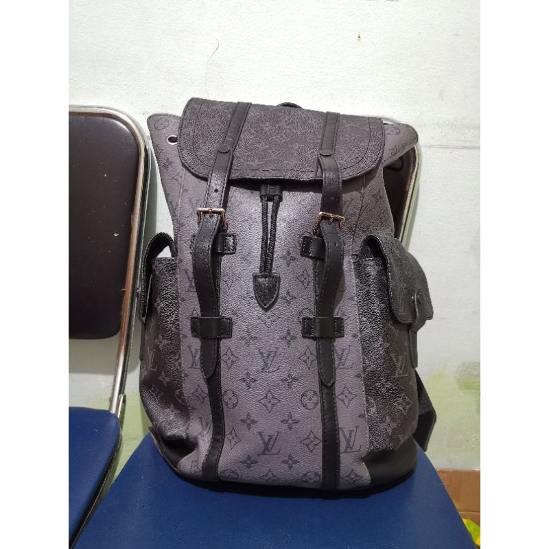 Tas Ransel LV Christopher Backpack Monogram Black Grey Kondisi Second Terawat