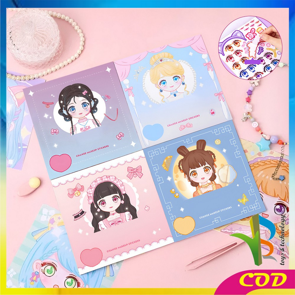 

RB-M375 DIY Mainan Stiker Ganti Muka Buku Stiker Ekspresi Girl Change Makeup Stickers / Mainan Anak Perempuan Keterampilan Merias Wajah Kartun Make Up Dekorasi