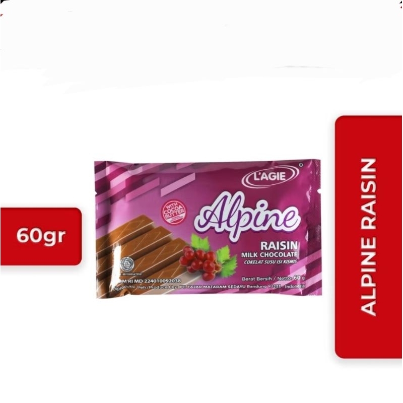 

Lagie cokelat kismis alpine RAISIN 60 gram / ALPINE / L'agie / coklat Lagie / cokelat Lagie / Alpine RAISIN / Alpine coklat susu RAISIN / RAISIN / Milk Chocolate / Coklat kismis / Cokelat susu isi kismis / L'agie / Milk Coklat