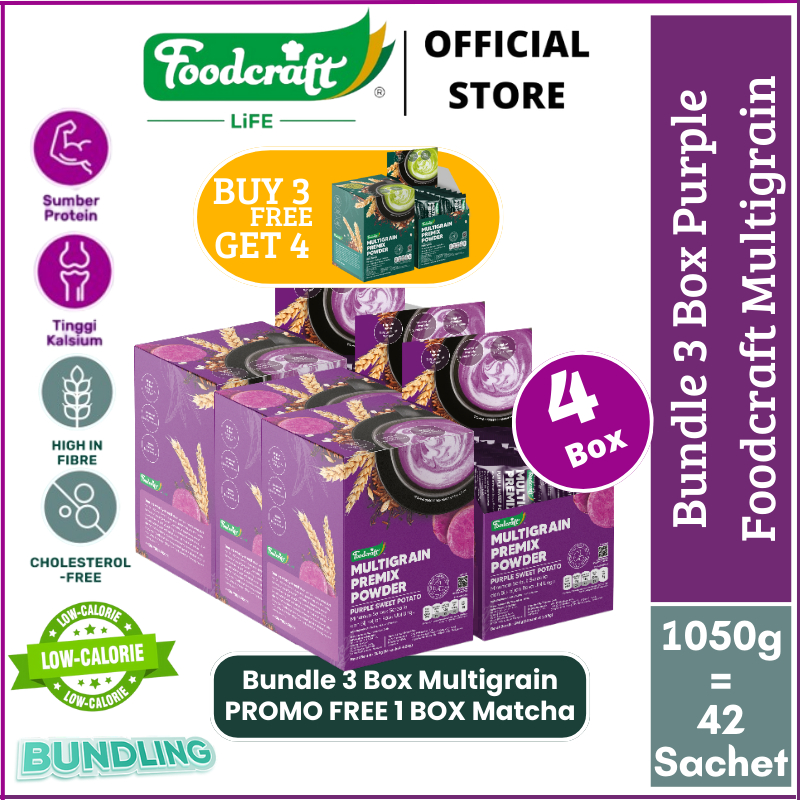 

【Bundle 3 Box FREE 1 Box】 Foodcraft Premix Multigrain Powder Purple Sweet Potato Minuman Serbuk Sereal Rasa Ubi Ungu