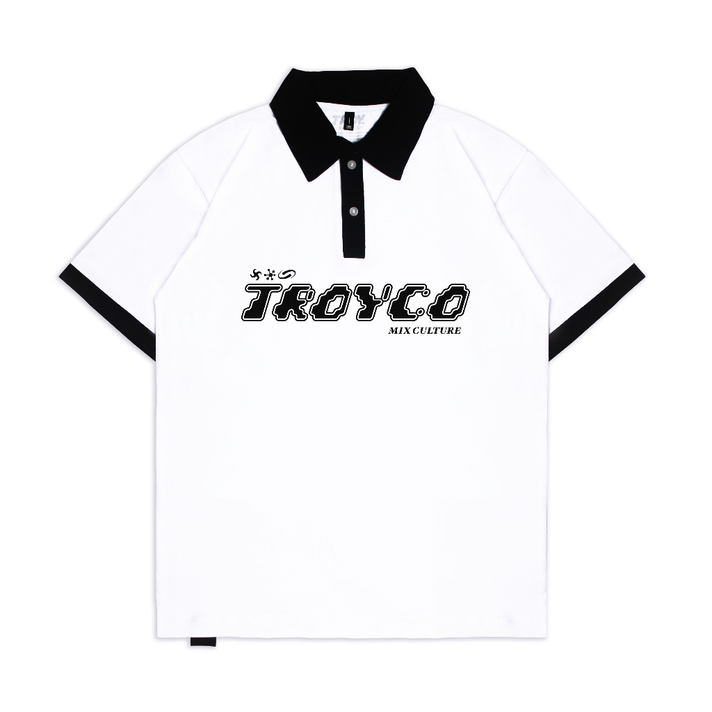 Troy Company Wangky Polo Shirt White Black Pixel - Kaos Polo Wangki Pria Putih Hitam WKD 2903