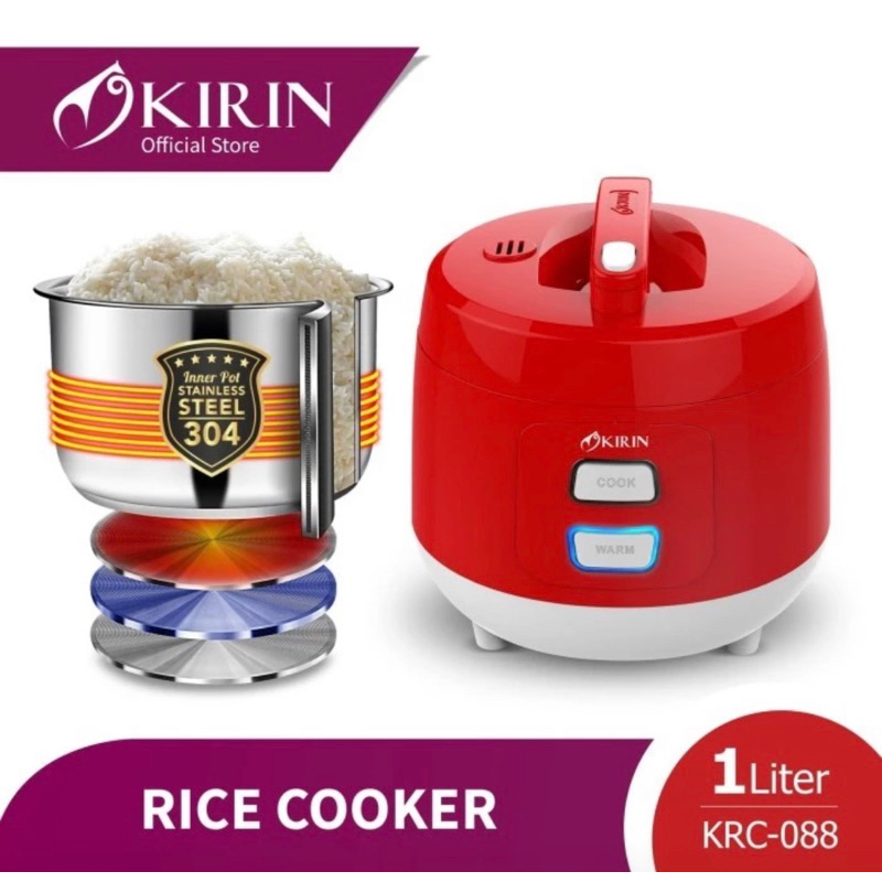 Rice Cooker Kirin 1 Liter KRC-088 Stainless Steel - Penanak Nasi - Rice Cooker Kirin - Rice Cooeker 