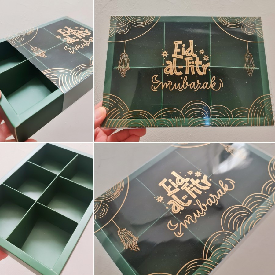 

5 Pcs Dus Mika Packaging Eggtart Hampers Idul Fitri Hijau Ukuran 24.5 x 17.5 x 4.5cm