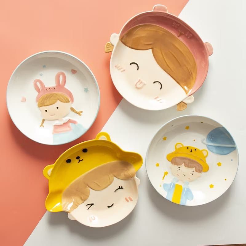 Piring Mangkok Keramik Saji Motif Kartun Ala Korea / Piring Mangkok Makan / Mangkom Sop