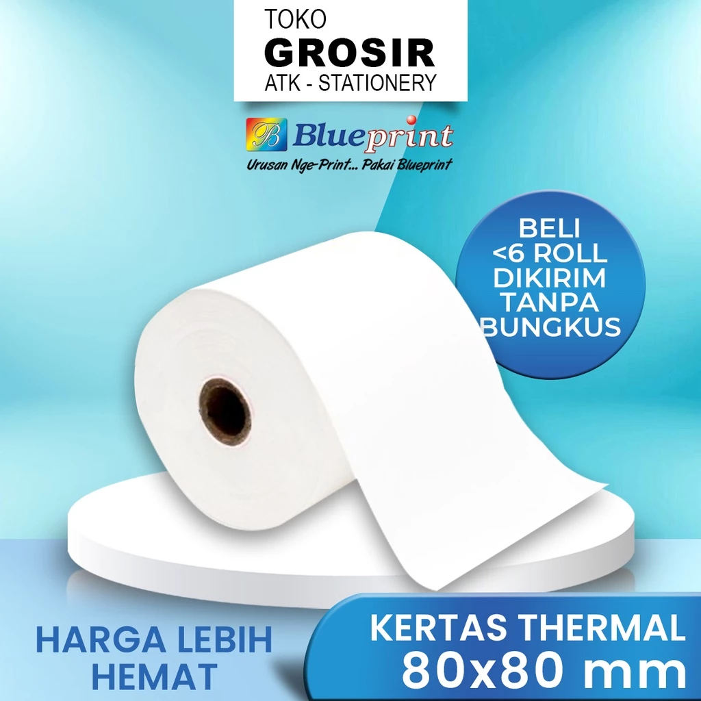 

(LIVE) 80x80 (R) KERTAS KASIR STRUK (TANPA BUNGKUS) KERTAS THERMAL TERMAL EDC PPOB BLUEPRINT LITE 80MM X 80