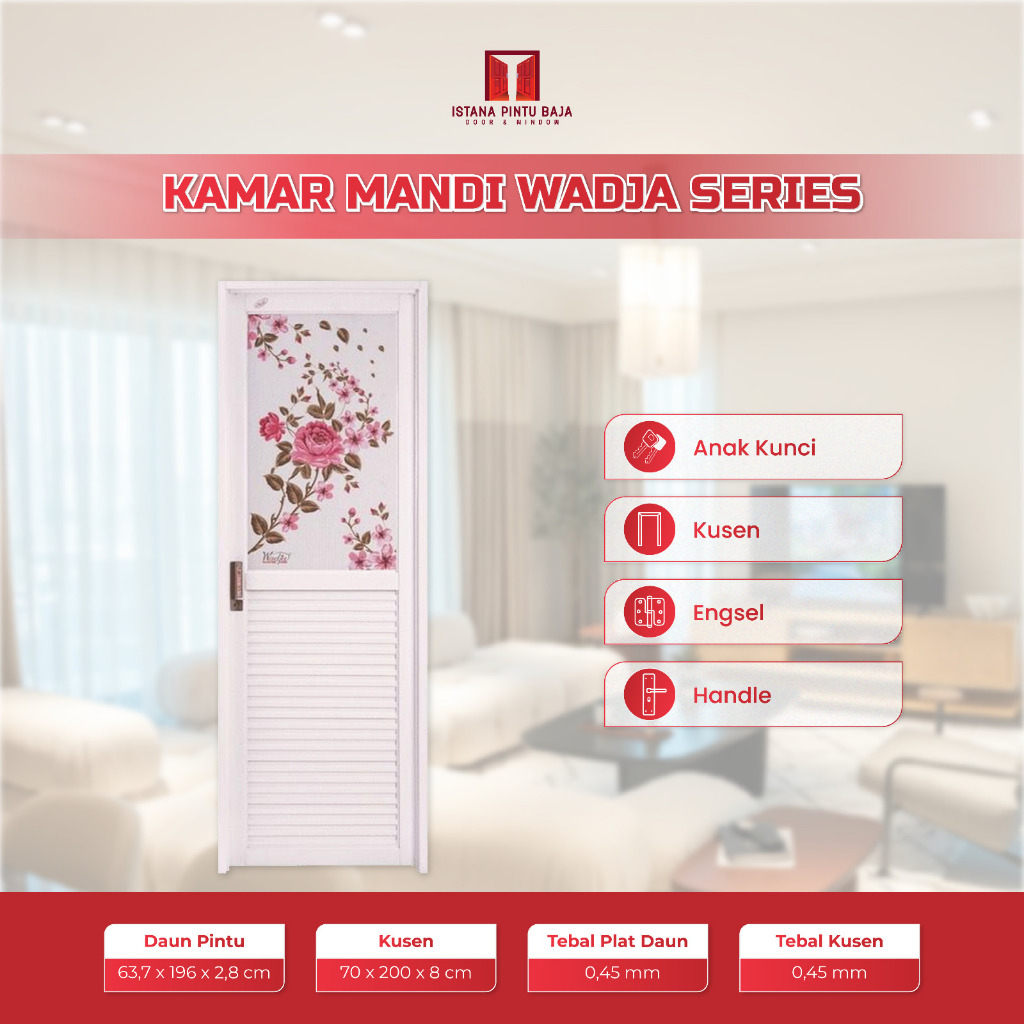 IPB - (WADJA SERIES) Full Set Pintu Kamar Mandi Aluminium 200x70 Full Kaca Anti Pecah Alumunium Mode