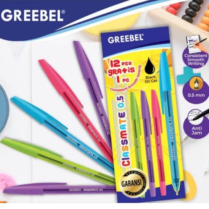 

pulpen bolpoint greebel poplines 0.5 hitam ( 12 pcs)
