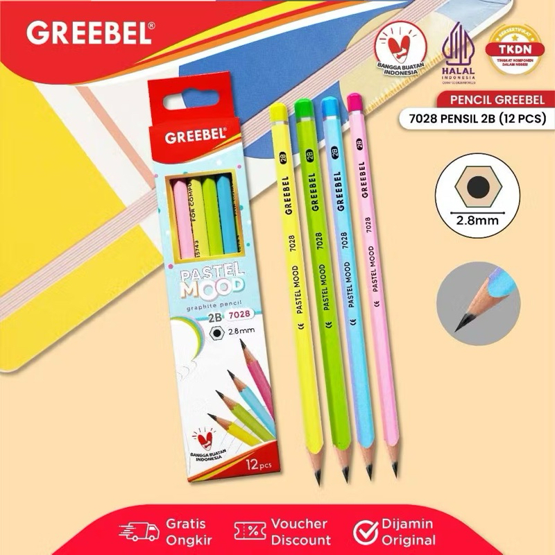 

GREEBEL Pensil Kayu 2B (7028) Pastel Mood / Pensil Tulis / Grafit / Graphite / Pensil Ujian Sekolah / Pensil Gambar