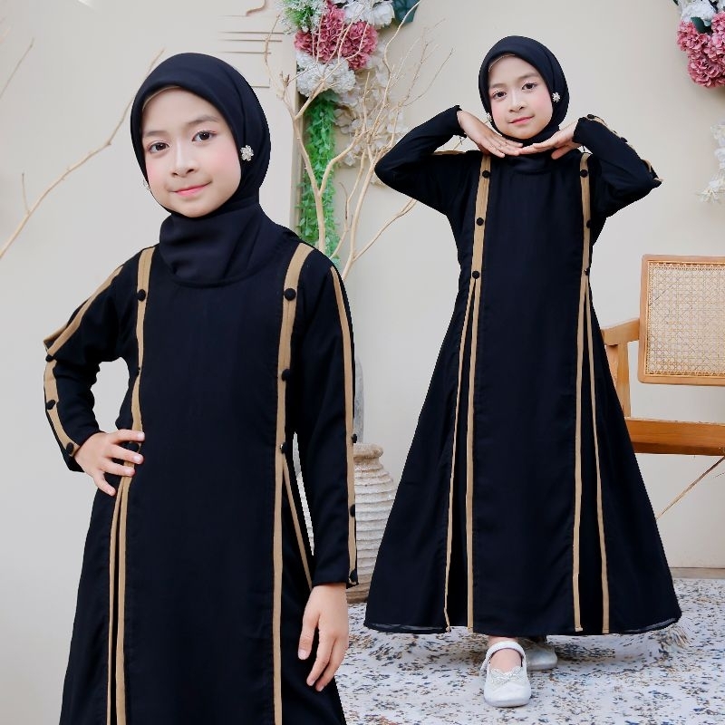 Abaya Muza ANAK IRISH Abaya Couple Ibu & Anak Kombinasi Chiffon List Coksu Abaya Hitam Gamis Syari M