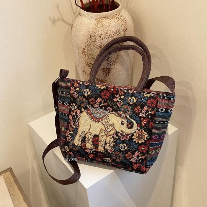 Tas Selempang Wanita Tote Bag Thailand Tenun Kanvas Oleh Oleh Haji Umroh Makkah Madinah Turki