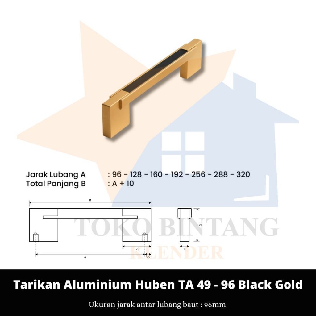 Huben Handle Tarikan Laci Pintu Lemari TA 49 - 96 Black Gold