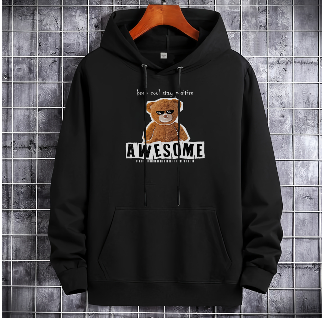 Hoodie fleece premium sweater pria wanita keren gambar Bear awesome