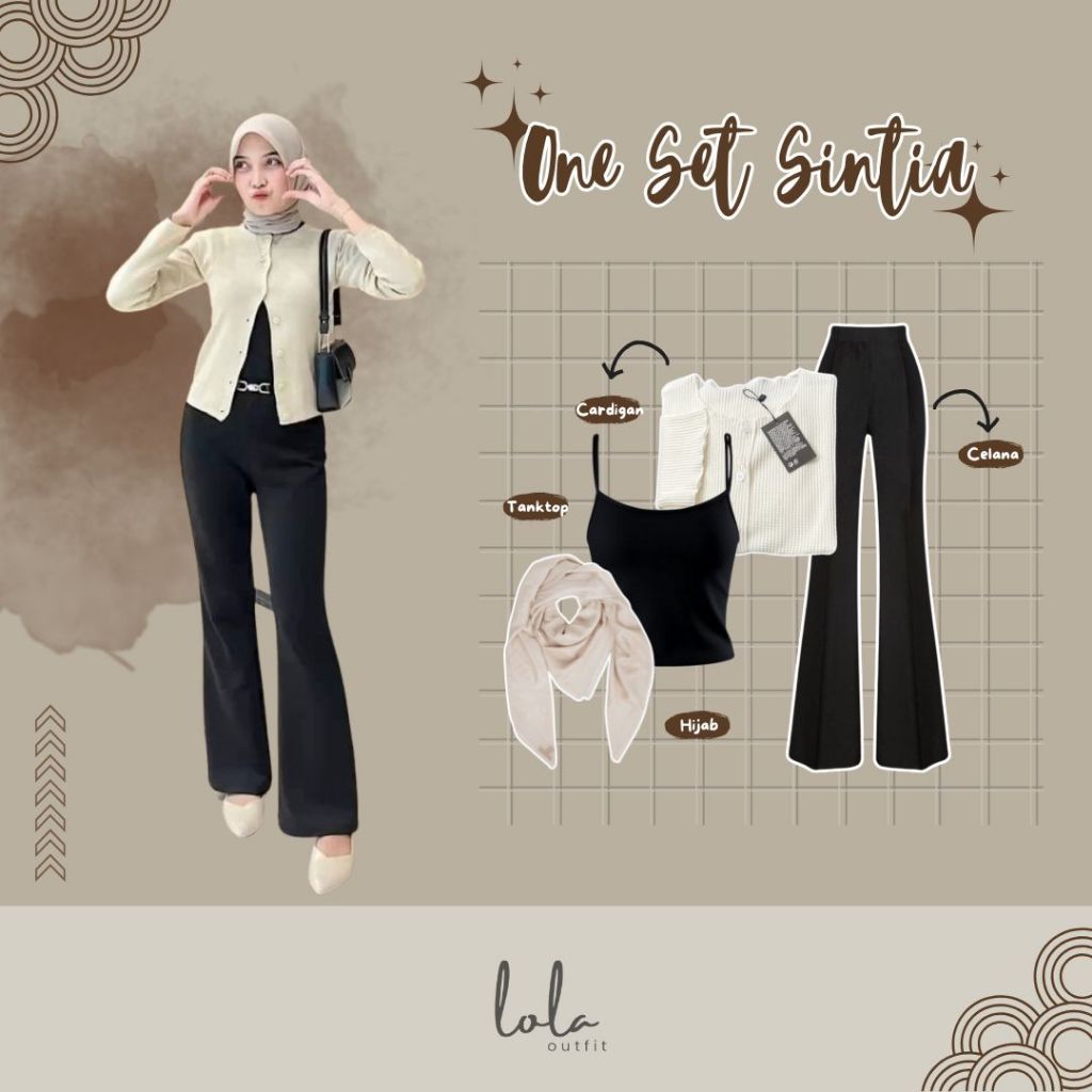 One Set Sintia (Hijab, Tanktop, Cardigan, Celana) One Set Wanita Celana Hijab OOTD ✿ OUTFIT Set 4 in