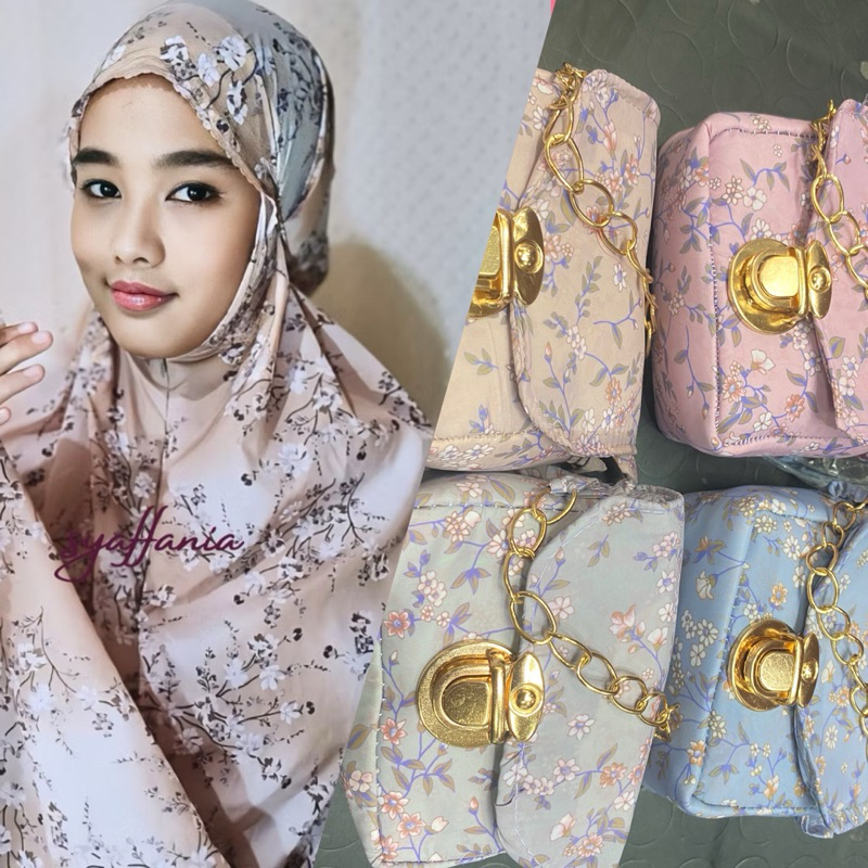 Mukenah dewasa traveling mini pouch 2in1 parasut motif