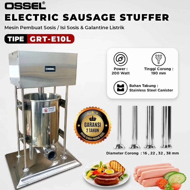 OSSEL Mesin Cetak Sosis 10 Liter Electric Mesin Isi Sosis Galantine Sausage Stuffer GRT-E10L OSSEL
