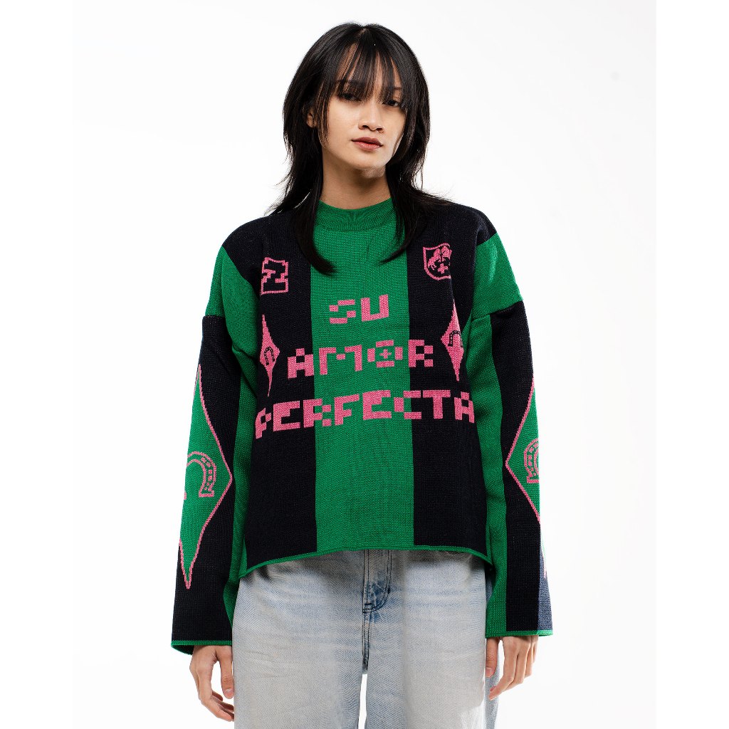 Figco - Jersey Knitted Boxy Knitwear Sweatshirt Coach Green