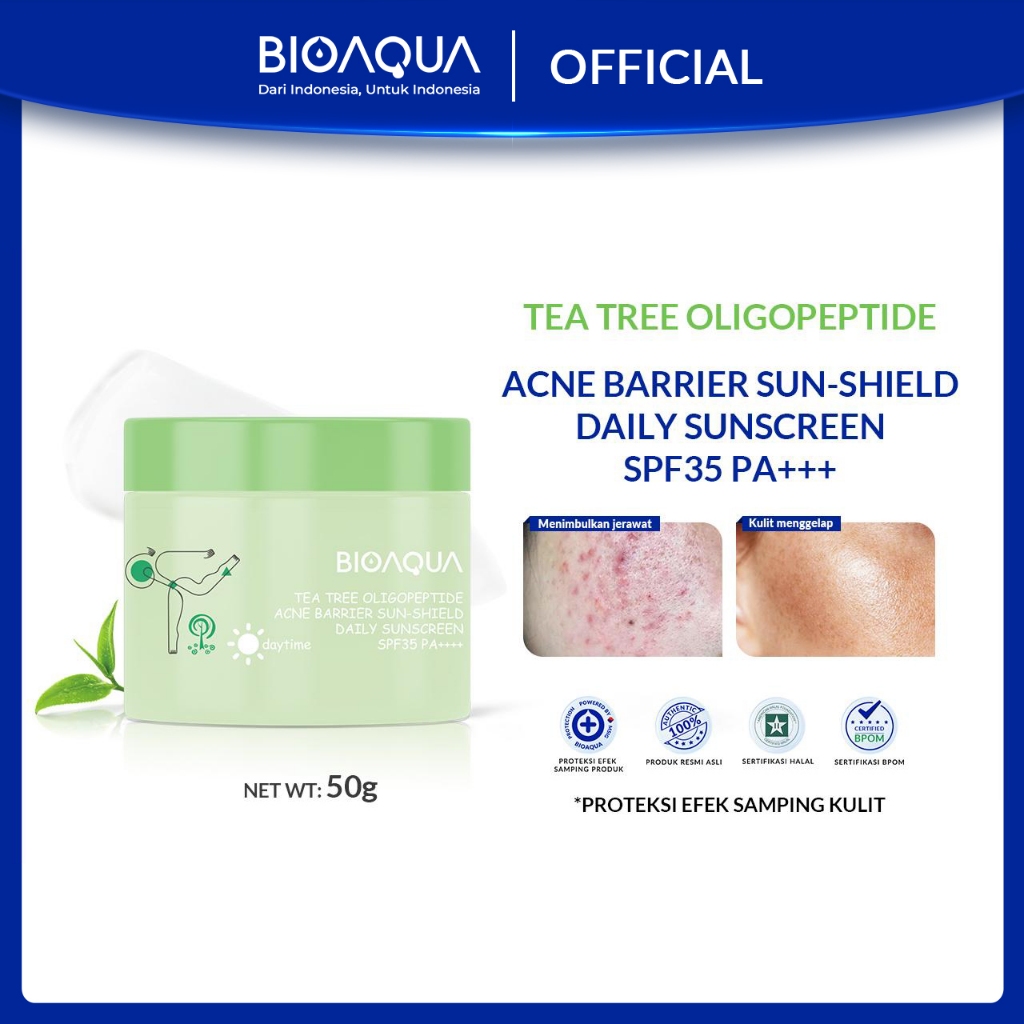 BIOAQUA Tea Tree Oligopeptide Acne Barrier Sun-Shield Daily Sunscreen SPF35 PA+++50g