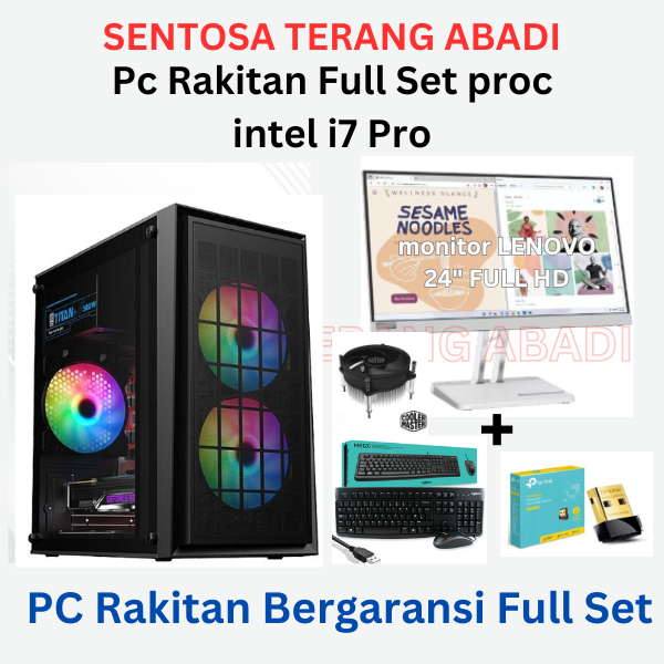 Pc rakitan intel core i7 gen 4 Cpu monitor lenovo 24" full set Komputer