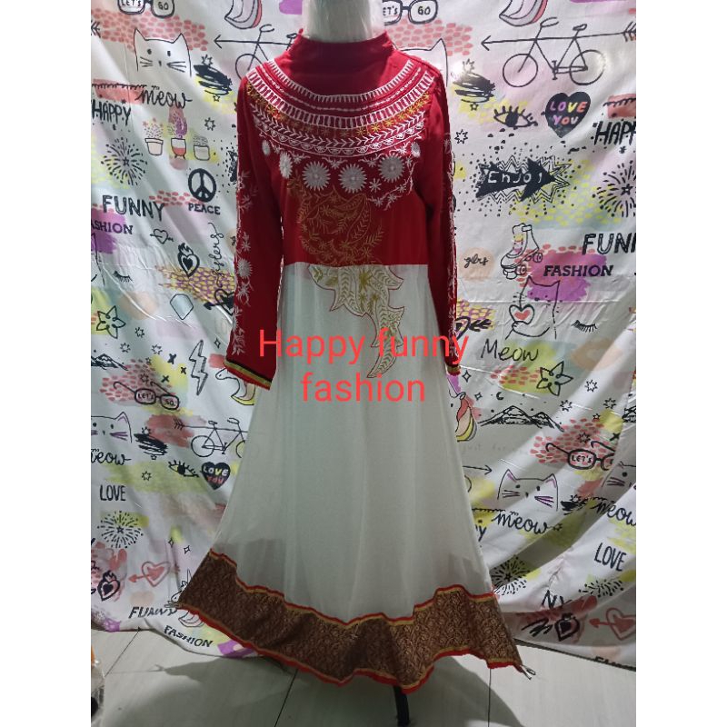 Gamis Bordir merah putih