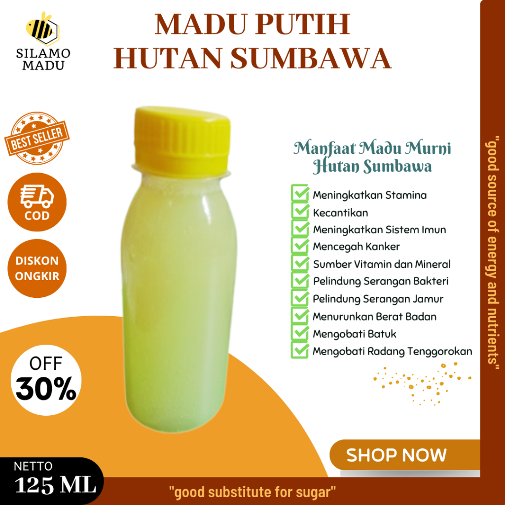 

MADU PUTIH HUTAN SUMBAWA 125 ML | MADU ASLI BERKHASIAT | MADU HERBAL MULTIFLORA KUALITAS TERBAIK