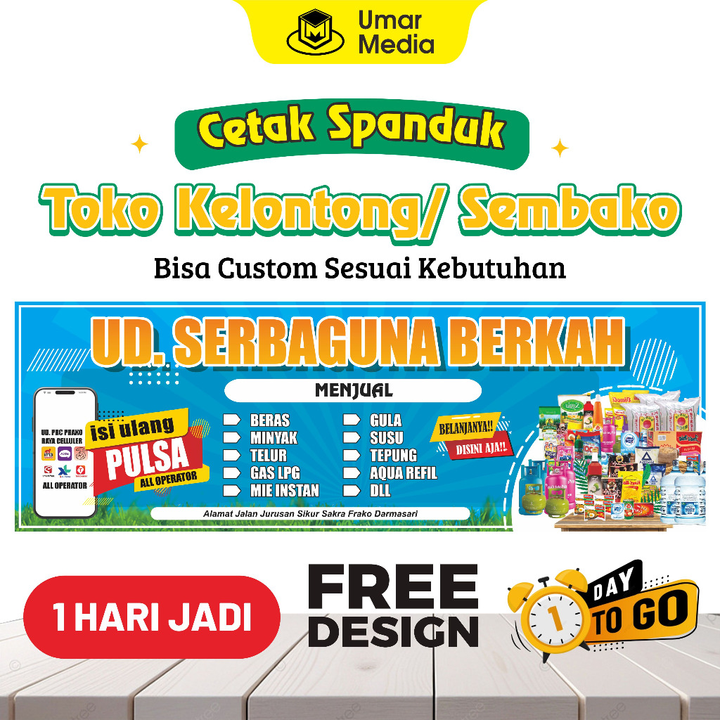 Cetak Spanduk Usaha Baliho Toko Sembako Banner Jualan Custom Nama Satu Hari siap