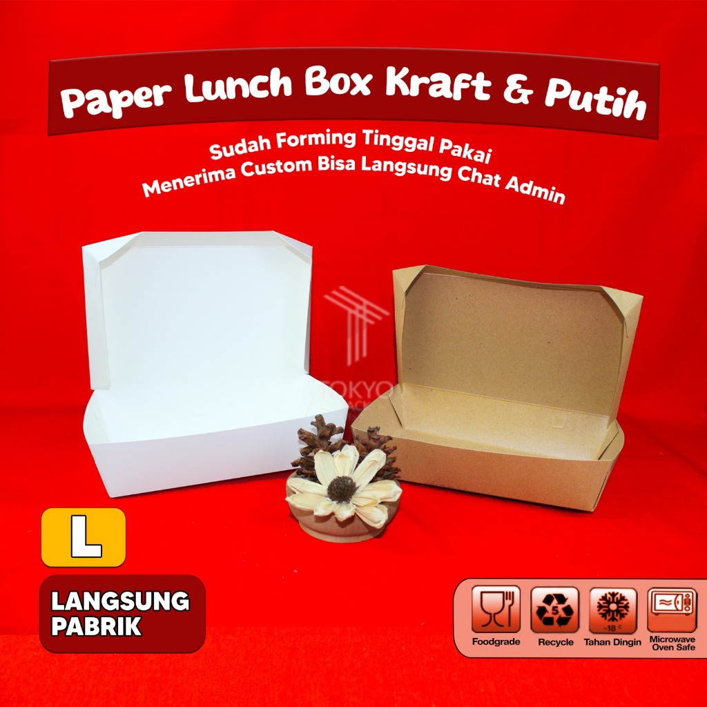 

Paper Lunch Box Size L Food Grade Kemasan Makanan Kotak Putih