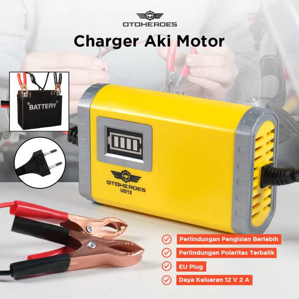 PUSAT OTOHEROES Cas Charger Aki motor dan Mobil 12 24 volt otomatis kering basah 2A UD12