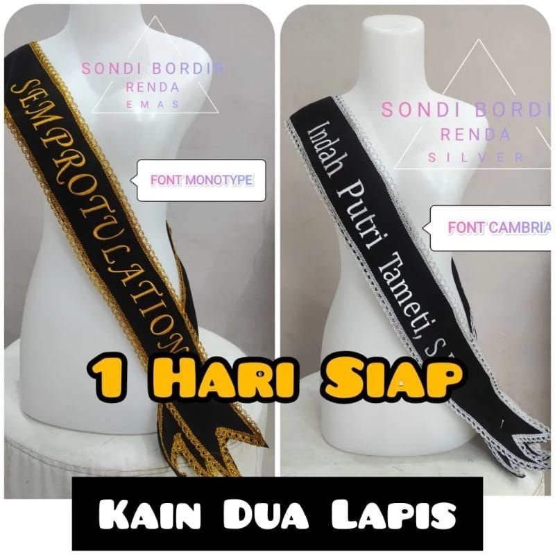 Selempang Wisuda List Renda / Kain 2 Lapis Bordir Komputer