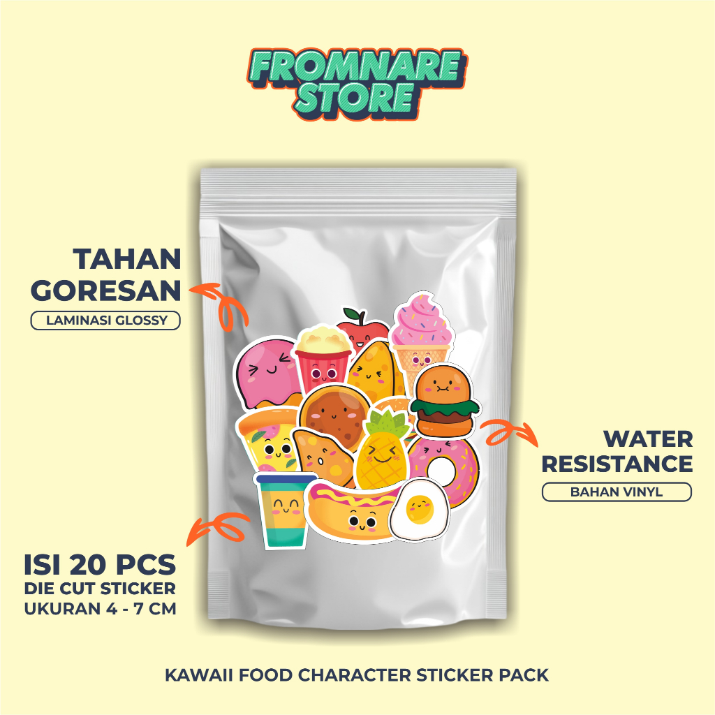 

Kawaii Food Character Sticker Pack | Sticker Vinyl Tahan Air | High Quality