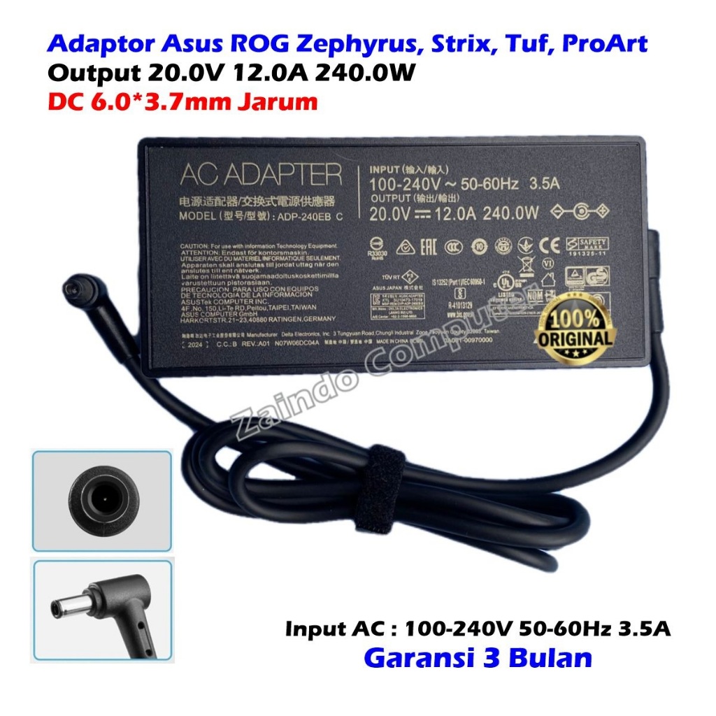 ADAPTOR ASUS ROG TUF 20V 12A 240.0W (6.0*3.7MM) A15 A16 A17 FA617NS FA617XS FA707XI FA707XV FA707XU 