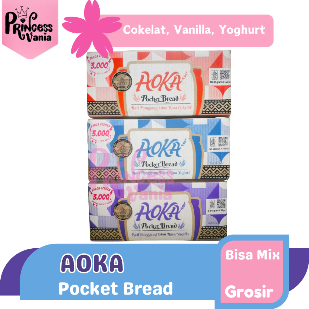 

GROSIR AOKA POCKET BREAD ROTI PANGGANG ISIAN ANEKA RASA 45GR 1 DUS ISI 40PCS KUE KERING