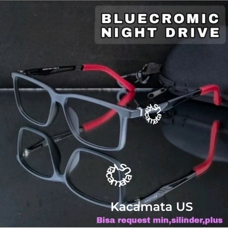 NEW - BLUECROMIC NIGHT DRIVE - Kaca mata sporty pria anti radiasi photocromic free lensa minus plus 